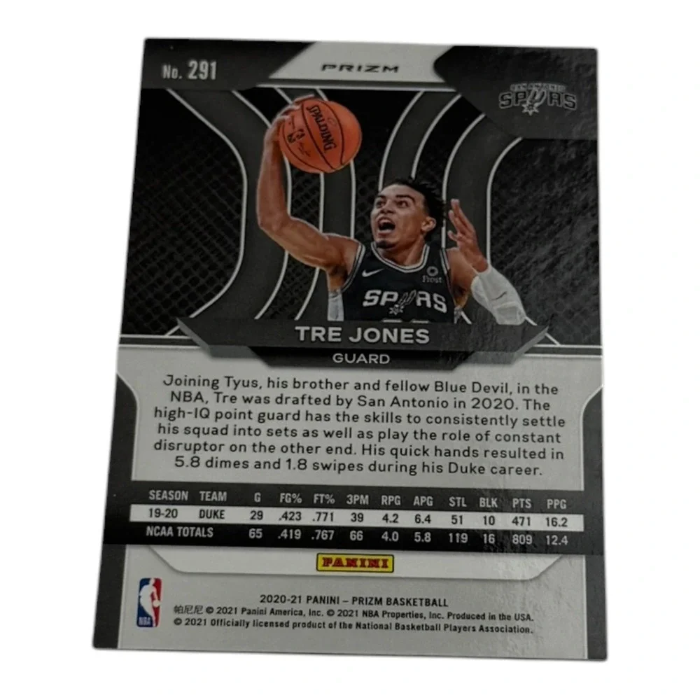 2020-21 Panini Prizm Tre Jones Red Ice Prizm RC Rookie Card #291 Spurs‎ Duke